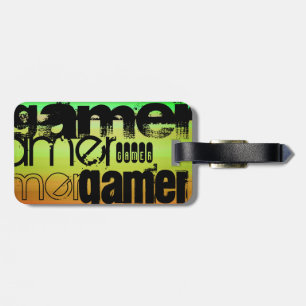 Etiqueta De Bagagem Gamer; Verde vibrante, Laranja e Amarelo
