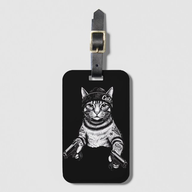 Etiqueta De Bagagem Gangster Cat Tattoo Art | Cool Streetwear Kitty (Frente Vertical)
