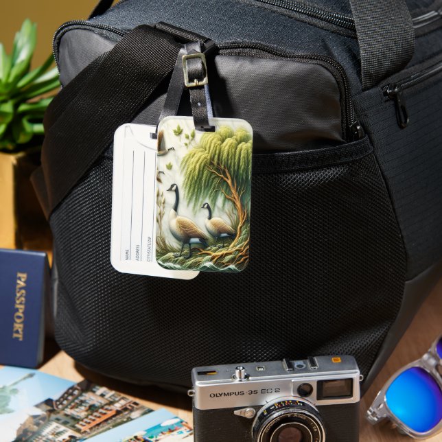 Etiqueta De Bagagem Gansos Graciosos em Floresta Selvagem (Frente e Verso)