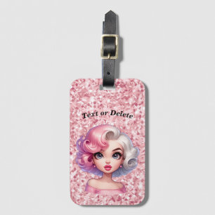 Etiqueta De Bagagem Garota de Glamour Retro Animada Bonita Cartoon Bel