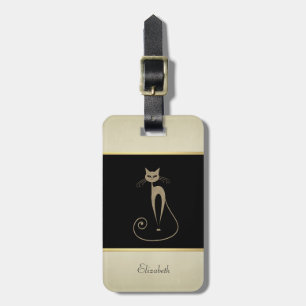 Etiqueta De Bagagem Gata Glamourosa Moderna e Elegante, Preta, Creme,