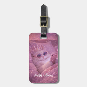 Etiqueta De Bagagem Gata Princesa Mimada Enviando Mensagens na Cama