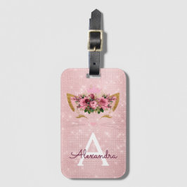 Etiqueta De Bagagem Gatinha Rosa Brilho Princesa Monograma Nome
