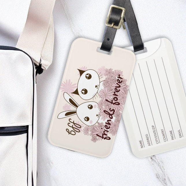Etiqueta De Bagagem Gatinho bonitinho e coelhinho de animais, garotas (Criador carregado)