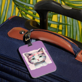 Etiqueta De Bagagem Gatinho bonito com Arco rosa