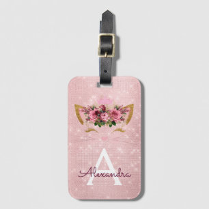 Etiqueta De Bagagem Gatinho cor-de-rosa Sparkle Princesa Monograma Nom