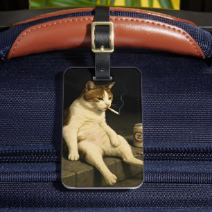 Etiqueta De Bagagem Gatinho de Cigarro Meme Engraçado de Gato Fumando