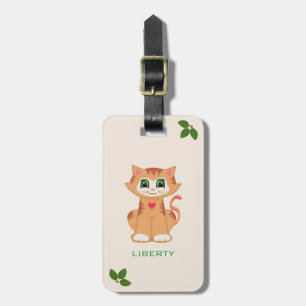 Etiqueta De Bagagem Gatinho Fofo & Folhas de Louro