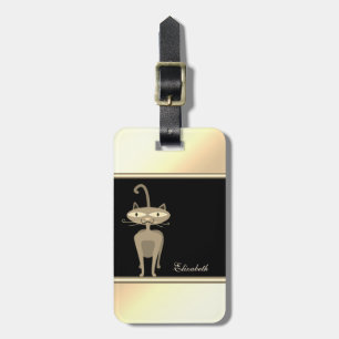 Etiqueta De Bagagem Gatinho Moderno Feminino Preto, Dourado, Caprichos