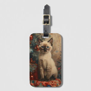 Etiqueta De Bagagem Gatinho Siamês Natal Vintage Gato