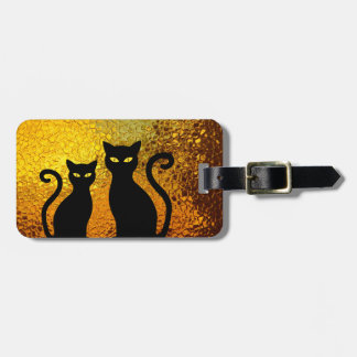 Etiqueta De Bagagem Gatinhos Textured do gato preto de fulgor dourado