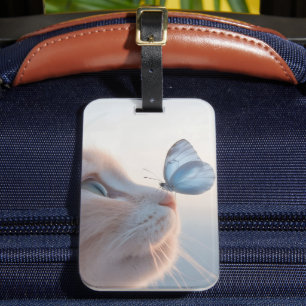 Etiqueta De Bagagem Gato Adorável e Borboleta Azul