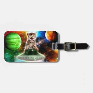 Etiqueta De Bagagem gato alienígena no disco do úfo