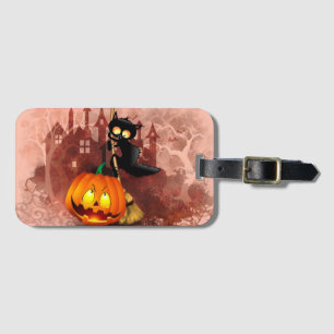 Etiqueta De Bagagem Gato assustado com o personagem do Dia das Bruxas 