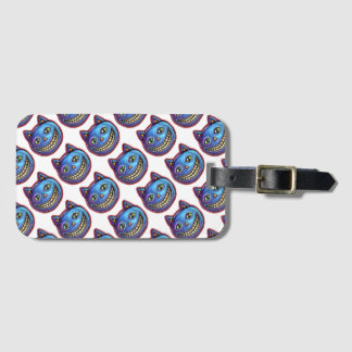 Etiqueta De Bagagem Gato Azul Sorridente Vintage Halloweenies