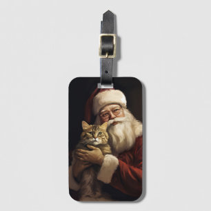 Etiqueta De Bagagem Gato Bengal com Papai Noel Natal Festivo
