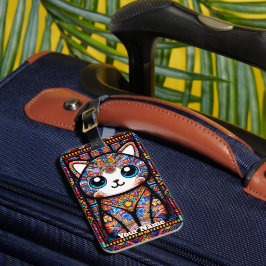 Etiqueta De Bagagem Gato Bonito com Charme de Padrão Tradicional