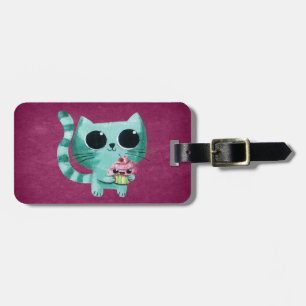 Etiqueta De Bagagem Gato bonito do gatinho com cupcake de Kawaii