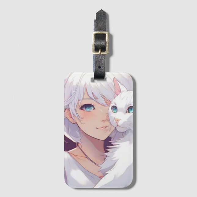 Etiqueta De Bagagem Gato Branco (Frente Vertical)