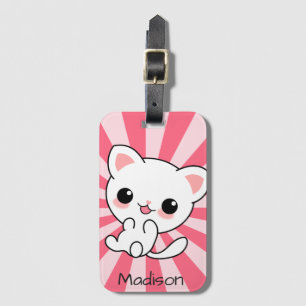 Etiqueta De Bagagem Gato branco-caii, branco, branco, rosa personaliza