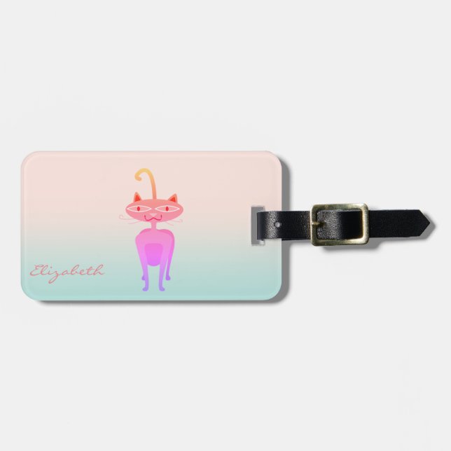 Etiqueta De Bagagem Gato Caprichoso Moderno e Feminino (Frente Horizontal)