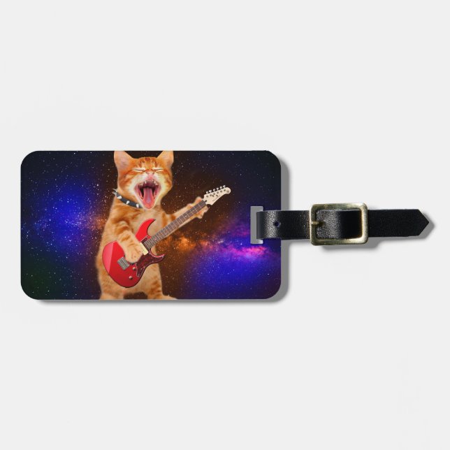 Etiqueta De Bagagem Gato de estrela do rock (Frente Horizontal)