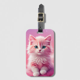 Etiqueta De Bagagem Gato de Gatinho Rosa Fluffy-Bonito-Rosa-Brilhante