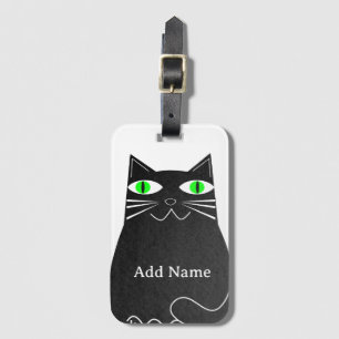 Etiqueta De Bagagem Gato De Gordura Preta Com Olhos Verdes Nome Person
