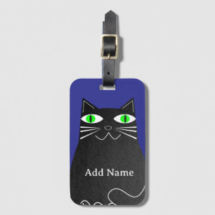 Etiqueta De Bagagem Gato de Gordura Preto com Olhos Verdes Nome Person