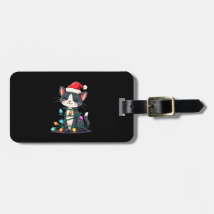 Etiqueta De Bagagem Gato de Natal Tuxedo gato preto natal luzes gatinh