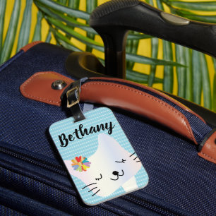 Etiqueta De Bagagem Gato e Flores Cutis Personalizados