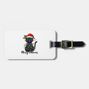 Etiqueta De Bagagem Gato Feliz Natal Luz de Natal do Gato Preto Natal