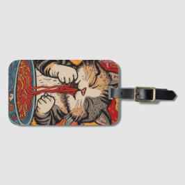 Etiqueta De Bagagem Gato Fofo Comendo Macarrão