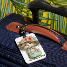 ETIQUETA DE BAGAGEM GATO FOFO E CAPRICHOSO COM TEMA DE VERÃO