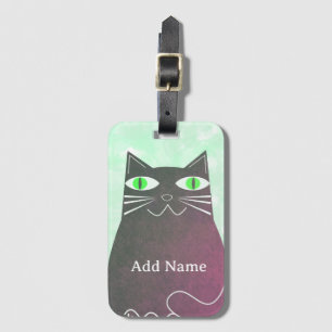 Etiqueta De Bagagem Gato Gordo Preto Água Verde Personalizada