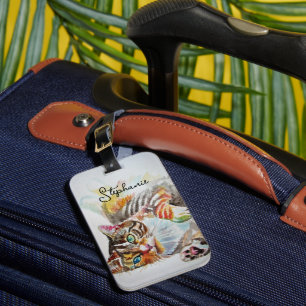 Etiqueta De Bagagem Gato listrado gatos animal de estimação arte Aquar