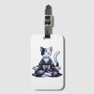 Etiqueta De Bagagem Gato Místico Meditando em Quimono Floral