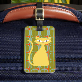 Etiqueta De Bagagem Gato Moderno do meio século em Padrão Geométrico