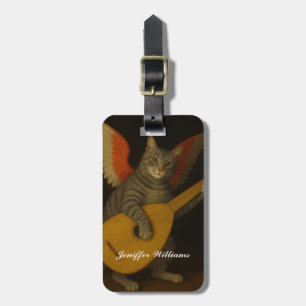 Etiqueta De Bagagem Gato Músico Alado Tocando Alaúde Arte