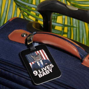 Etiqueta De Bagagem Gato na Suíte com Cabelo de Trump Bandeira America