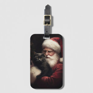 Etiqueta De Bagagem Gato Negro com Papai Noel Natal Festivo