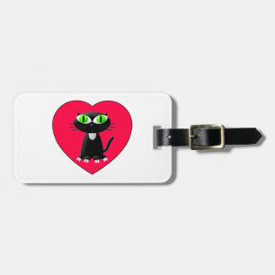 Etiqueta De Bagagem Gato Negro Em Coração Vermelho