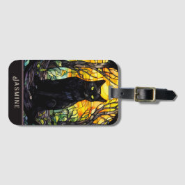 Etiqueta De Bagagem Gato Negro, Vidro Estido Amarelo