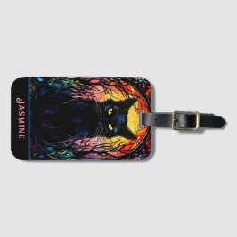 Etiqueta De Bagagem Gato Negro Vidro Estipulado Vermelho Spooky
