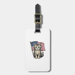 Etiqueta De Bagagem Gato Patriótico com Bandeira Americana Vetor Vinta