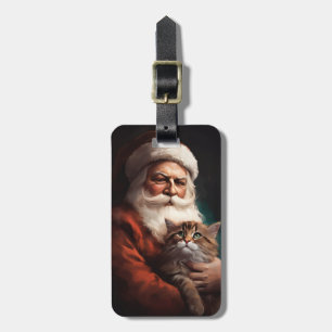 Etiqueta De Bagagem Gato Persa com Papai Noel Natal Festivo
