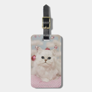 Etiqueta De Bagagem Gato persa que senta-se no travesseiro cor-de-rosa