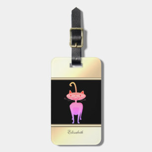 Etiqueta De Bagagem Gato Personalizado Moderno Preto, Dourado, Caprich