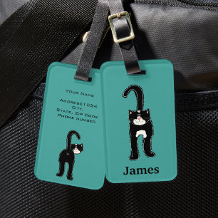 Etiqueta De Bagagem Gato Preto Cinto Personalizado