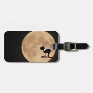 Etiqueta De Bagagem Gato preto de Halloween com lua de cheio
